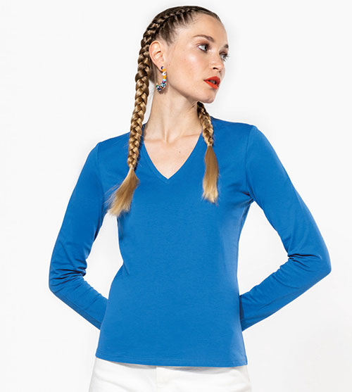 Kariban Enzym Washed Longsleeve dames T shirt V hals Shirtsenzo