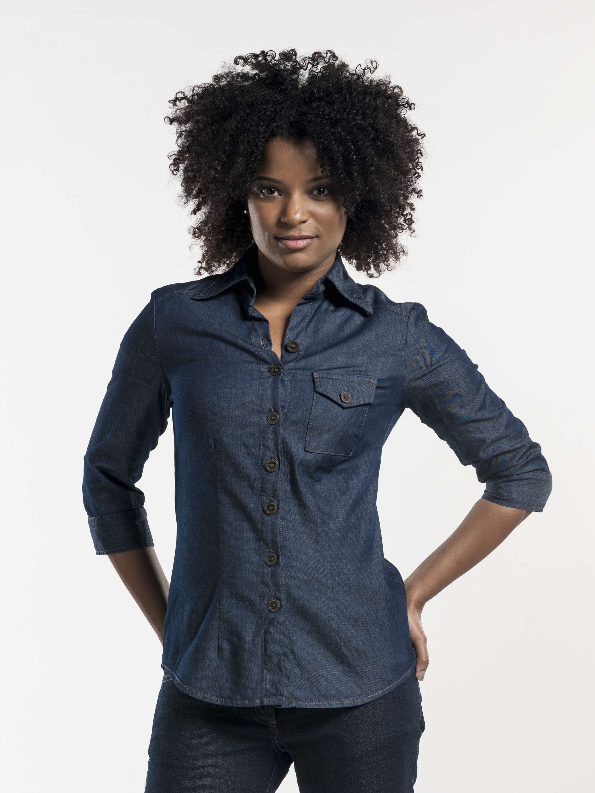 Chaud Devant Shirt Women Blouse Denim Stretch 3/4 Sleeve