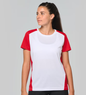 ProAct Gerecycled damessport T-shirt met twee kleuren ronde hals