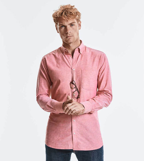 Russell Longsleeve Tailored Washed Oxford heren Shirt