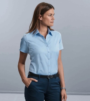 Russell Shortsleeve Tailored Herringbone dames Shirt